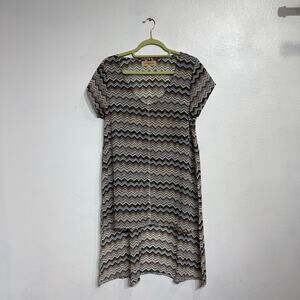 Otis & Maclain Chevron Print Sheer High Low Blouse Sz L